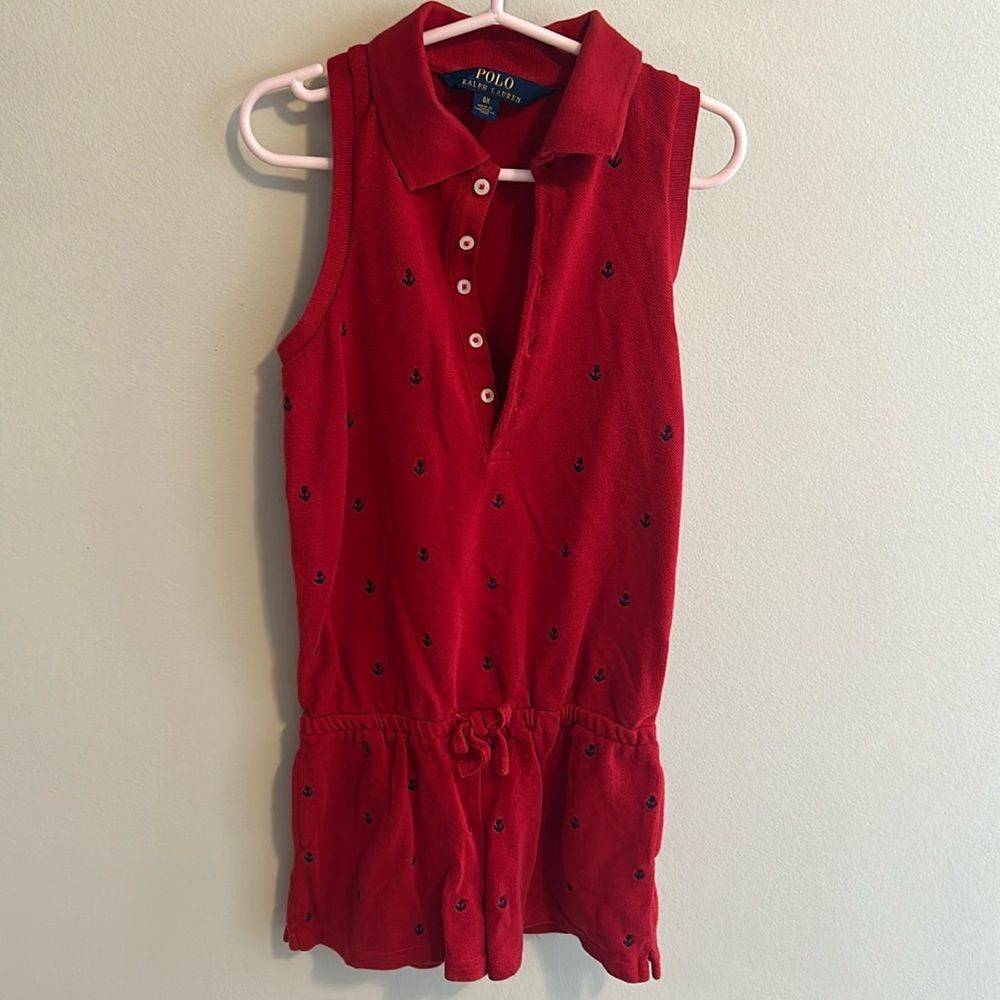 Polo Ralph Lauren Girls Red Romper. Size 6